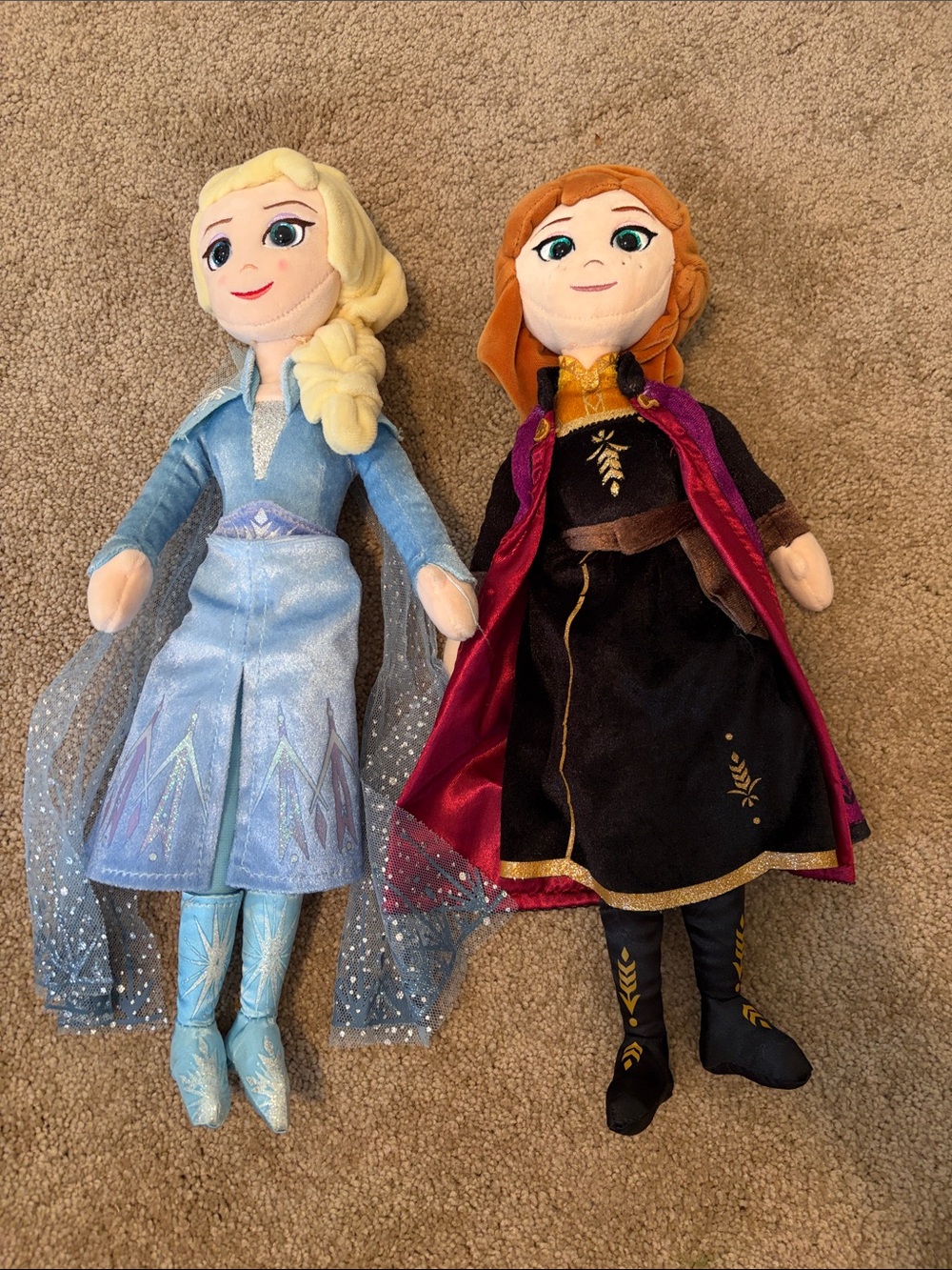 Anna and Elsa Plush Doll Set - Blue and Black Dresses